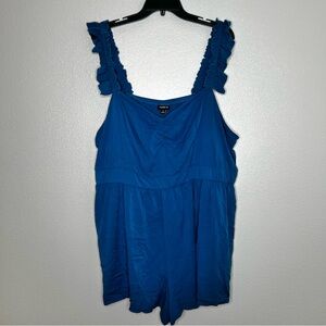 Torrid Womens Turquoise Blue V-Neck Ruffle Sleeveless Romper Size 3/ 3X Pockets